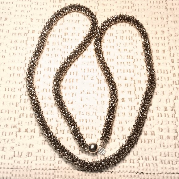 Talbots faceted AB coated gray beads long rope necklace - Picture 4 of 8